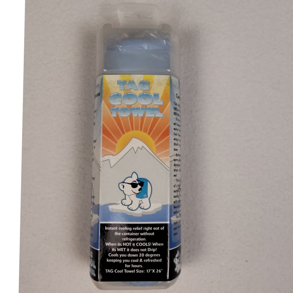 New TAG Cool Towel Light Blue 17x26 Instant Cooling Relief Sport Gym Hiking